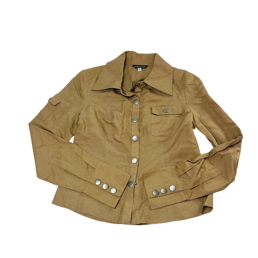 Michael‎ Simon Tan Utility Safari Jacket Snap Front Tan Khaki Size 6 Womens